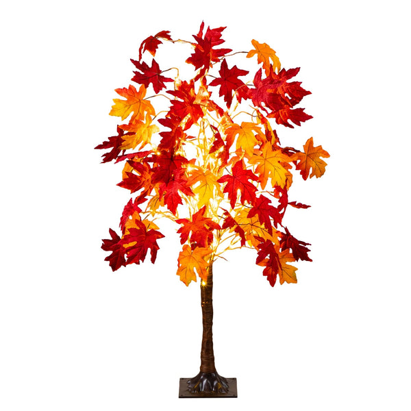 4' Pre-Lit Autumn Weeping Maple Artificial Fall Tree with 180 Warm White LED Lights
