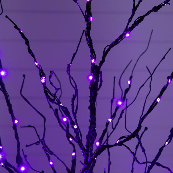 4' Pre-Lit Halloween Black Twig Artificial Tree with 180 Orange & Purple LED Lights