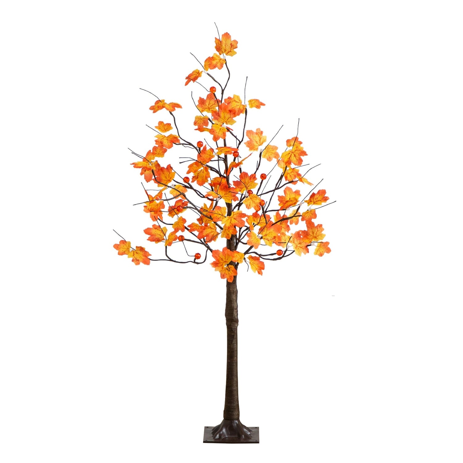 4' Pre-Lit Minimalist Autumn Maple Artificial Fall Tree with 56 LED Warm White & Orange Pumpkin Shaped Lights