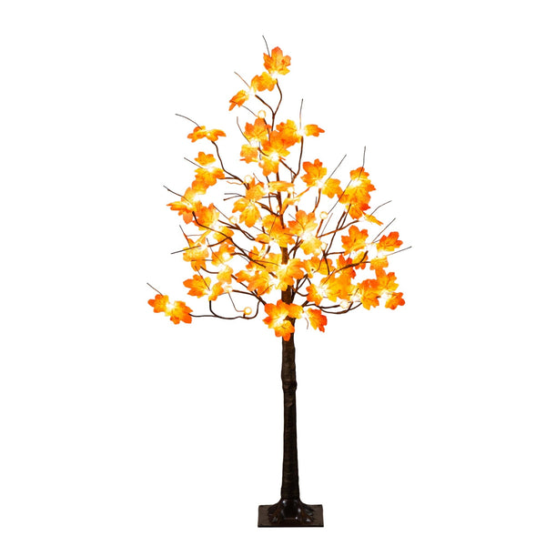 4' Pre-Lit Minimalist Autumn Maple Artificial Fall Tree with 56 LED Warm White & Orange Pumpkin Shaped Lights