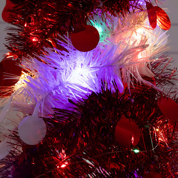 4' Pre-Lit Pop up Red & White Tinsel Christmas Tree with 50 Mutlicolored LED Lights