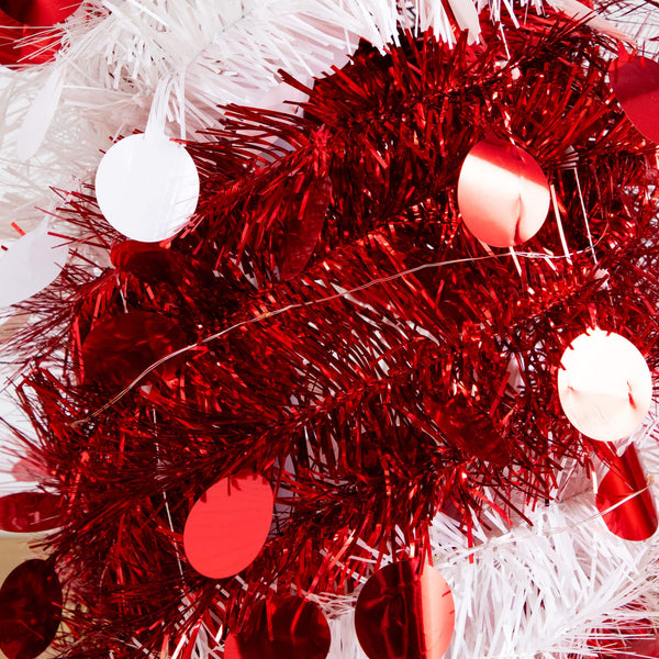 4' Pre-Lit Pop up Red & White Tinsel Christmas Tree with 50 Mutlicolored LED Lights