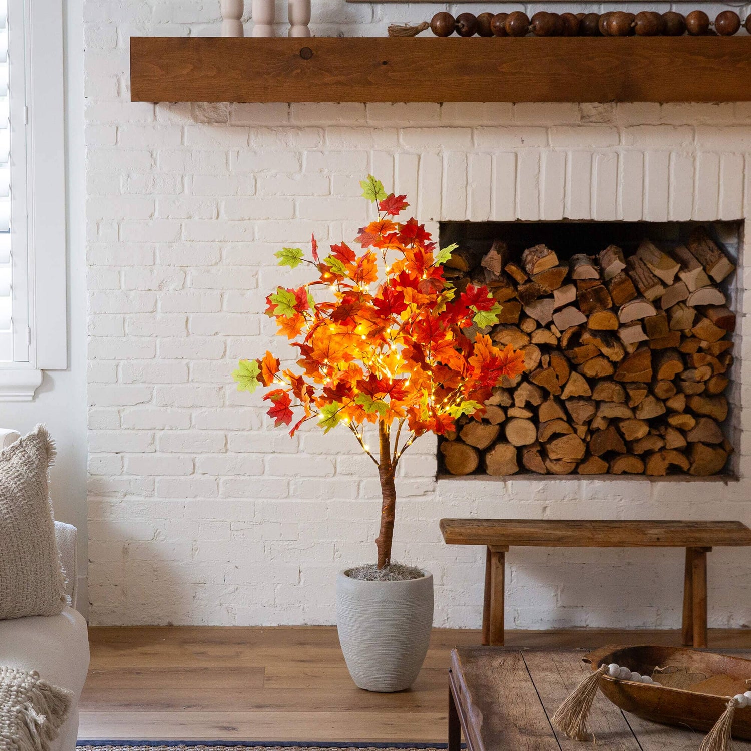 4' Pre-Lit Shades of Autumn Maple Artificial Fall Tree with 180 Warm White LED Lights