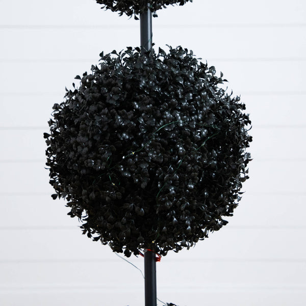 4' Pre-Lit UV Resistant Halloween Black Artificial Triple Ball Boxwood Topiary with LED Lights (Indoor/Outdoor)