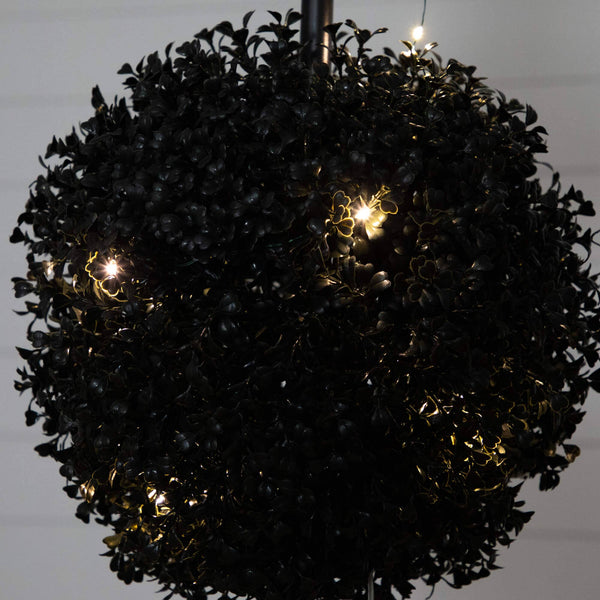 4' Pre-Lit UV Resistant Halloween Black Artificial Triple Ball Boxwood Topiary with LED Lights (Indoor/Outdoor)