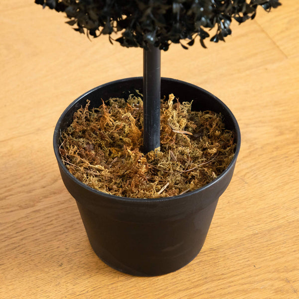 4' Pre-Lit UV Resistant Halloween Black Artificial Triple Ball Boxwood Topiary with LED Lights (Indoor/Outdoor)