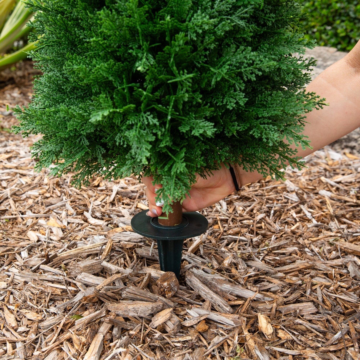 4' UV Resistant Artificial Cedar Plant with Integrated Ground Stake (Indoor/Outdoor) - Set of 2