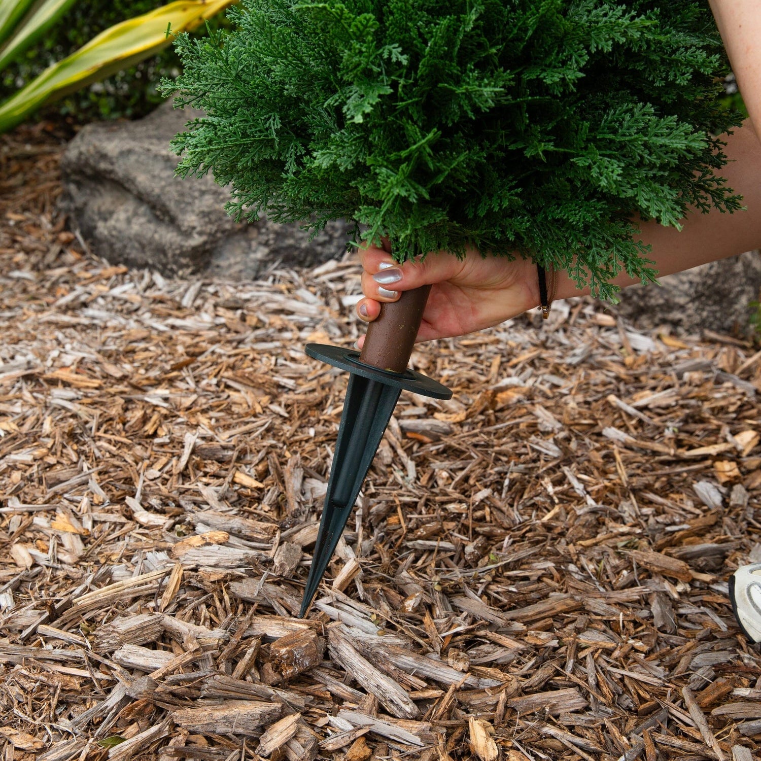 4' UV Resistant Artificial Cedar Plant with Integrated Ground Stake (Indoor/Outdoor) - Set of 2