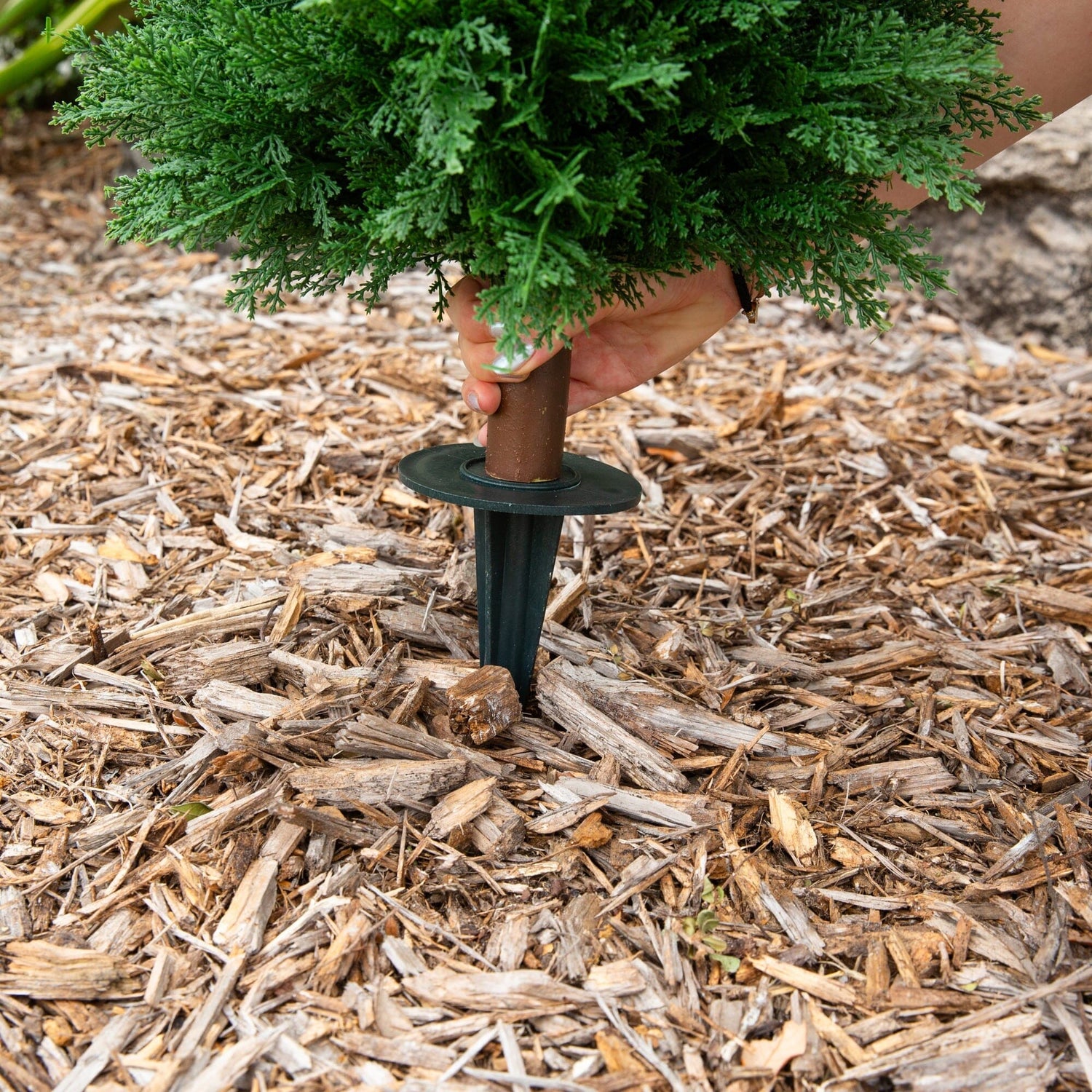 4' UV Resistant Artificial Cedar Plant with Integrated Ground Stake (Indoor/Outdoor) - Set of 2