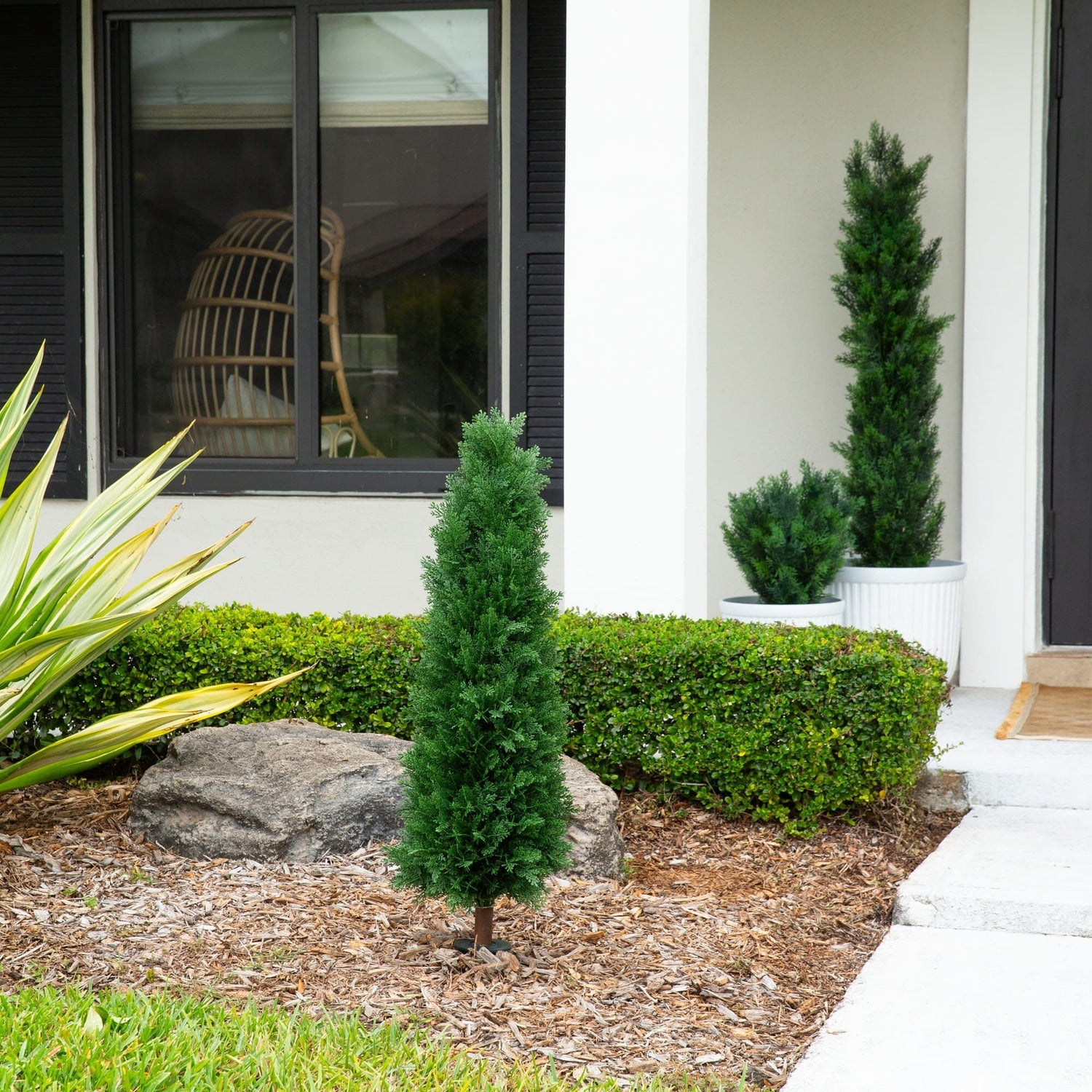 4' UV Resistant Artificial Cedar Plant with Integrated Ground Stake (Indoor/Outdoor) - Set of 2