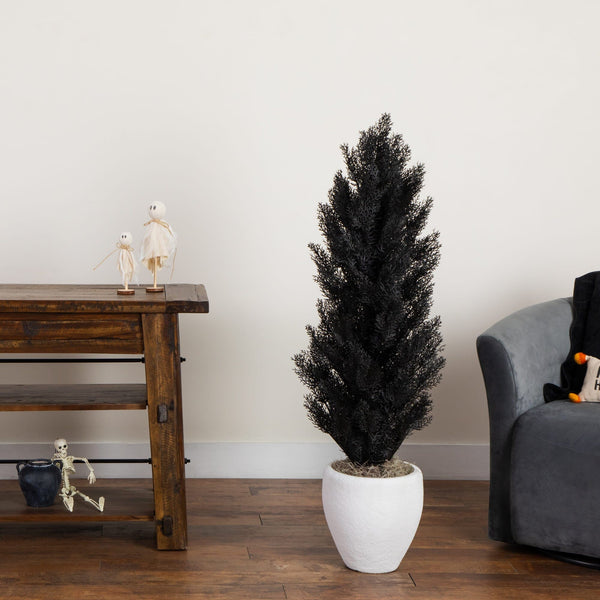 4' UV Resistant Artificial Halloween Black Cedar Tree (Indoor/Outdoor)