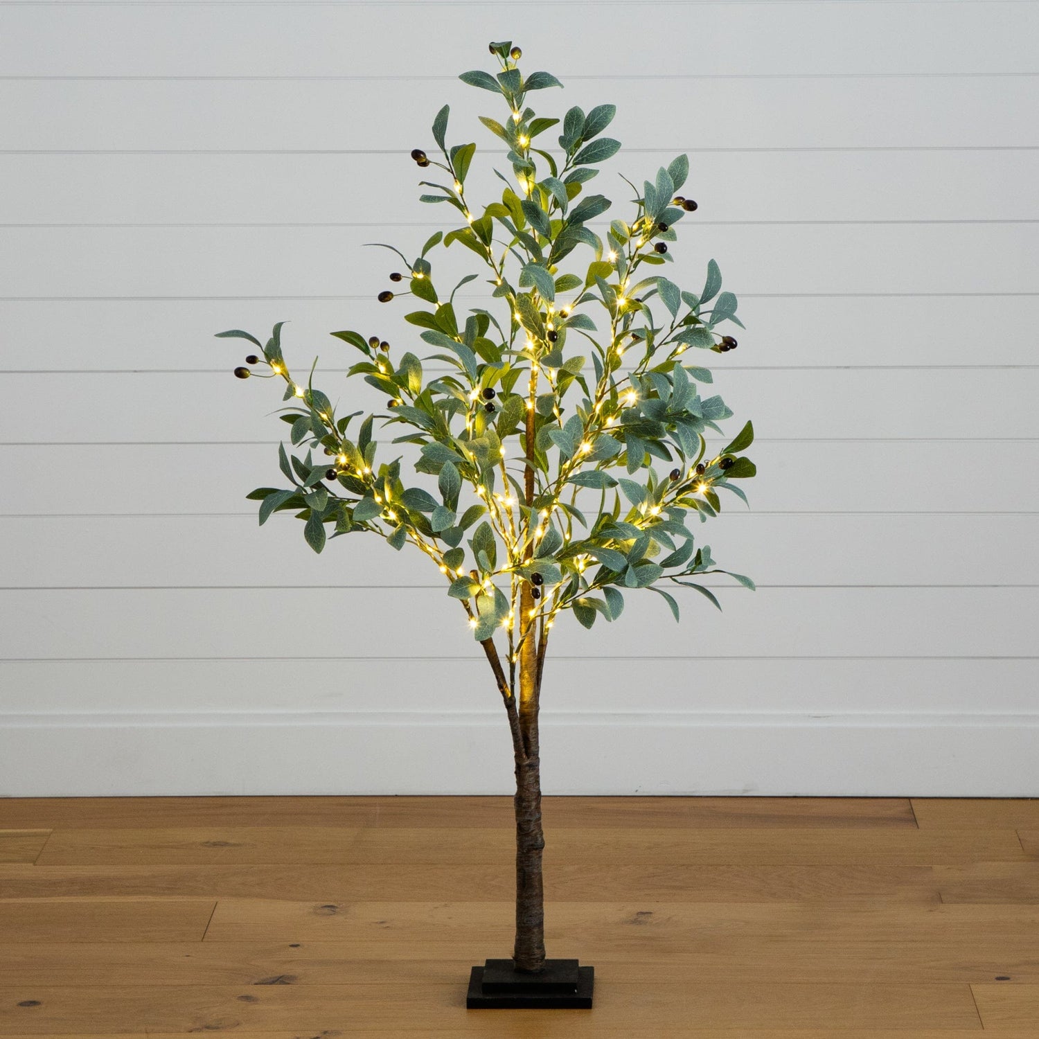 lighted potted plants Nearly Natural 4ft. Lighted Artificial Fruiting Olive Tree with 150 Warm White LED Lights