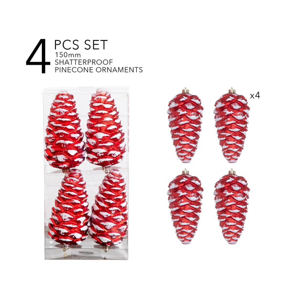 4-pc Christmas Pinecone Shatterproof Ornaments