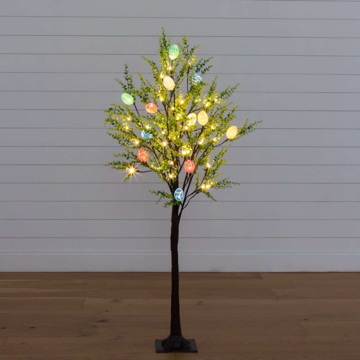 4' Pre-Lit Artificial Easter Egg Twig Tree with Greens and 48 Warm White LED Lights