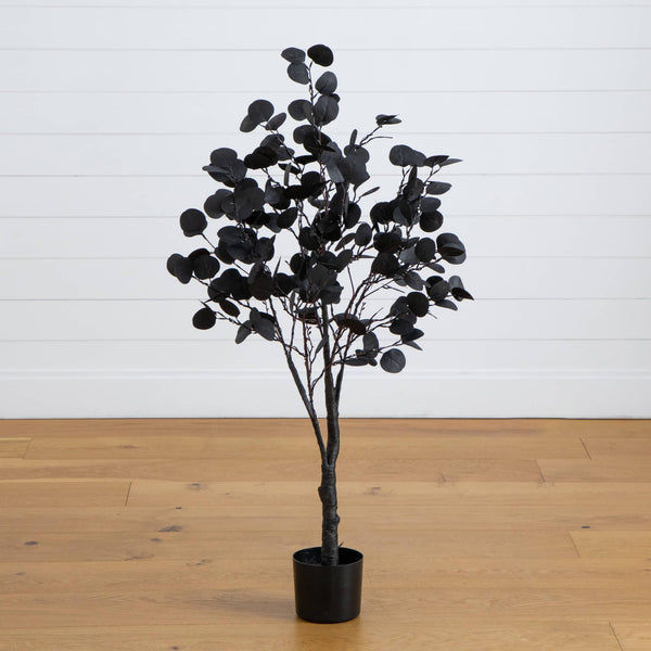 4' Pre-Lit Artificial Halloween Black Eucalyptus Tree with 160 Orange & Purple LED Lights