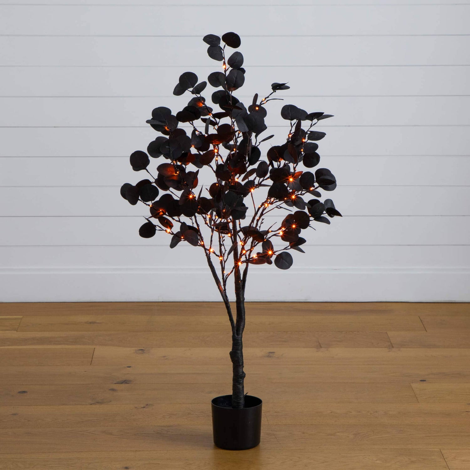 4' Pre-Lit Artificial Halloween Black Eucalyptus Tree with 160 Orange & Purple LED Lights