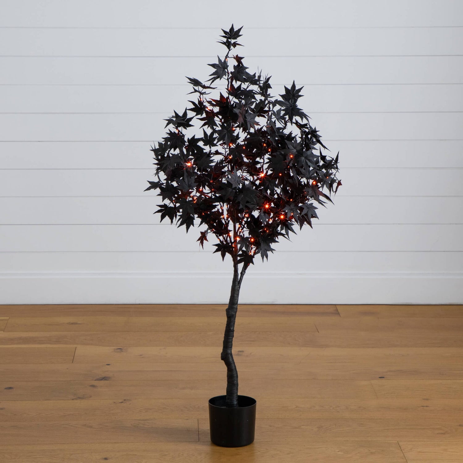 4' Pre-Lit Artificial Halloween Black Maple Tree with 180 Orange & Purple LED Lights