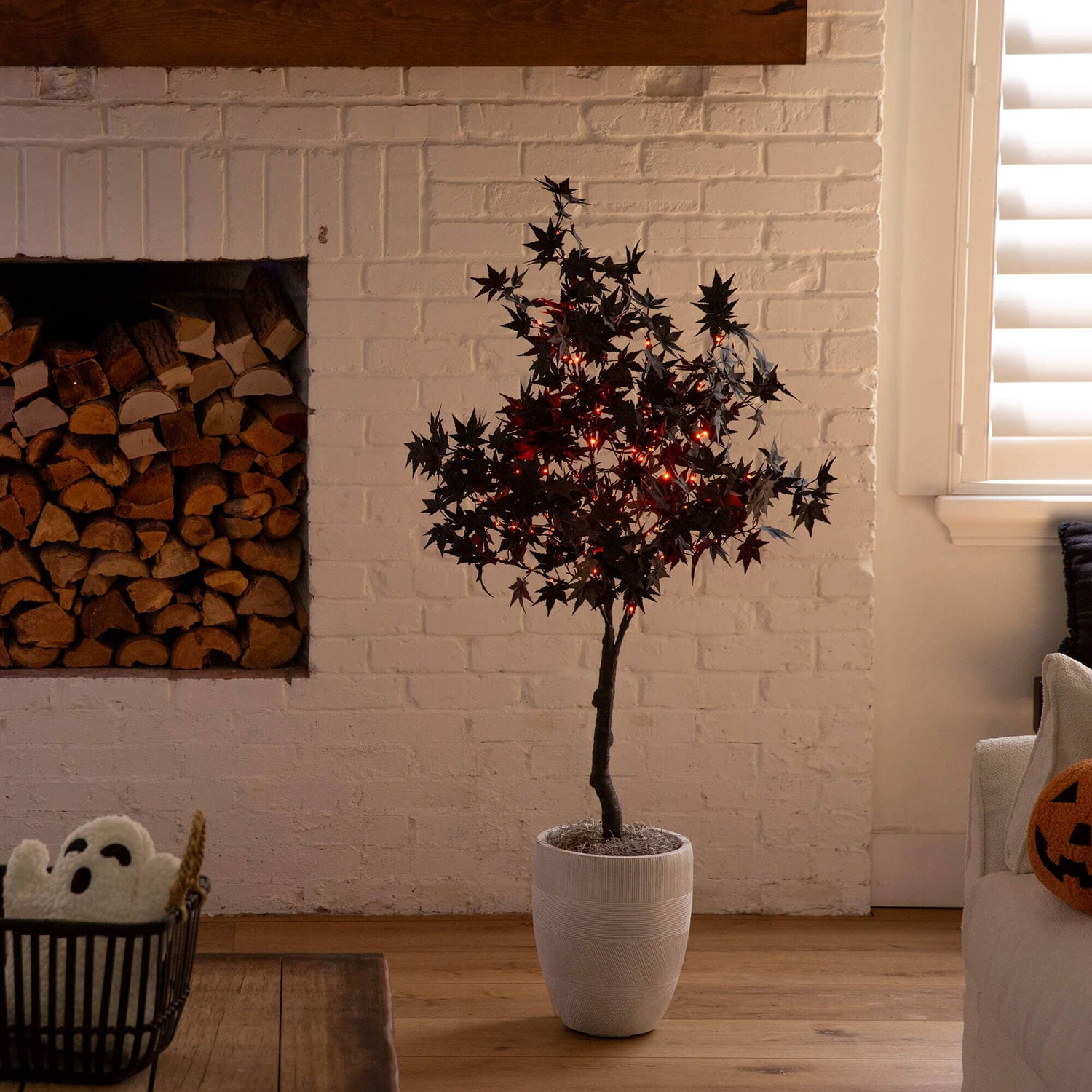 4' Pre-Lit Artificial Halloween Black Maple Tree with 180 Orange & Purple LED Lights