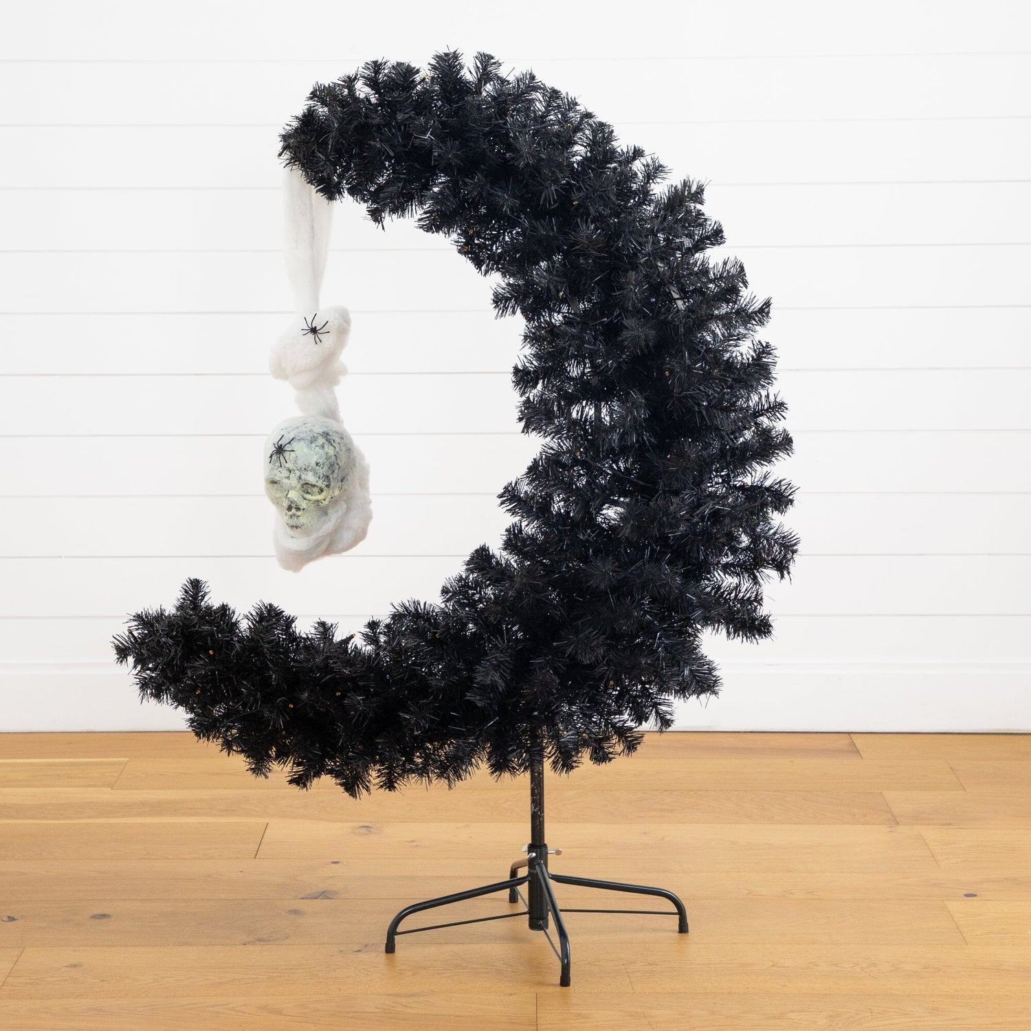 4' Pre-Lit Artificial Halloween Black Moon & Skull Tree with 250 Orange & Purple LED Lights