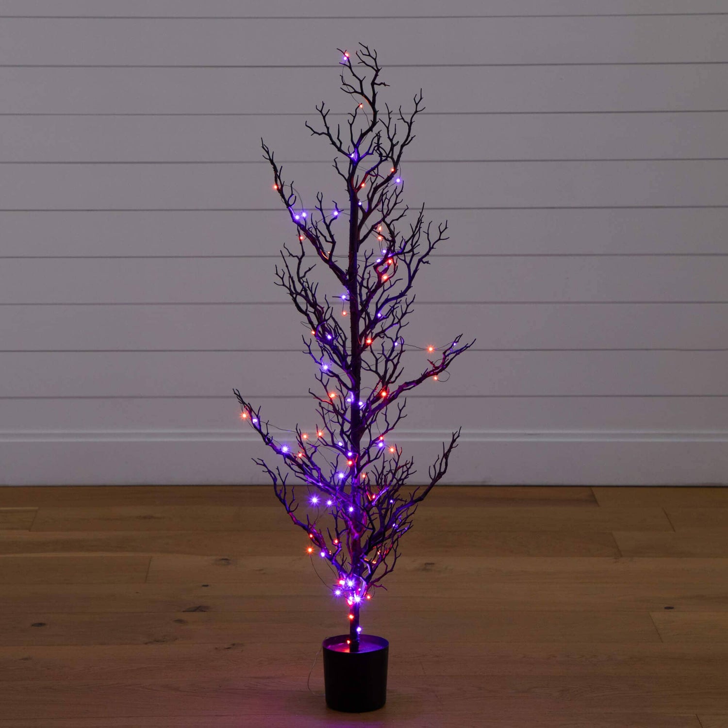 4' Pre-Lit Artificial Halloween Black Spooky Twig Tree with 160 Orange & Purple Copper Wire String LED Lights