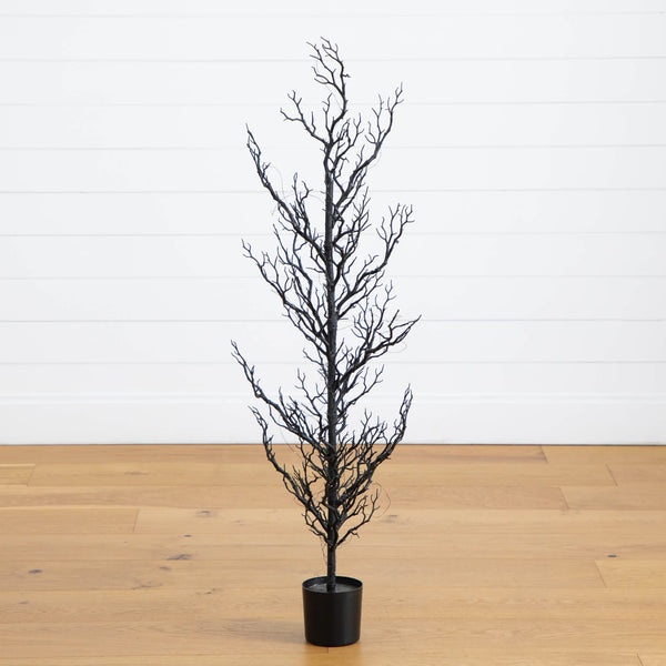 4' Pre-Lit Artificial Halloween Black Spooky Twig Tree with 160 Orange & Purple Copper Wire String LED Lights