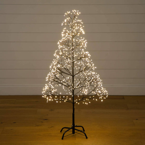 4' Pre-Lit Artificial Halloween Black Starburst Tree with 800 Fairy Warm White LED Lights