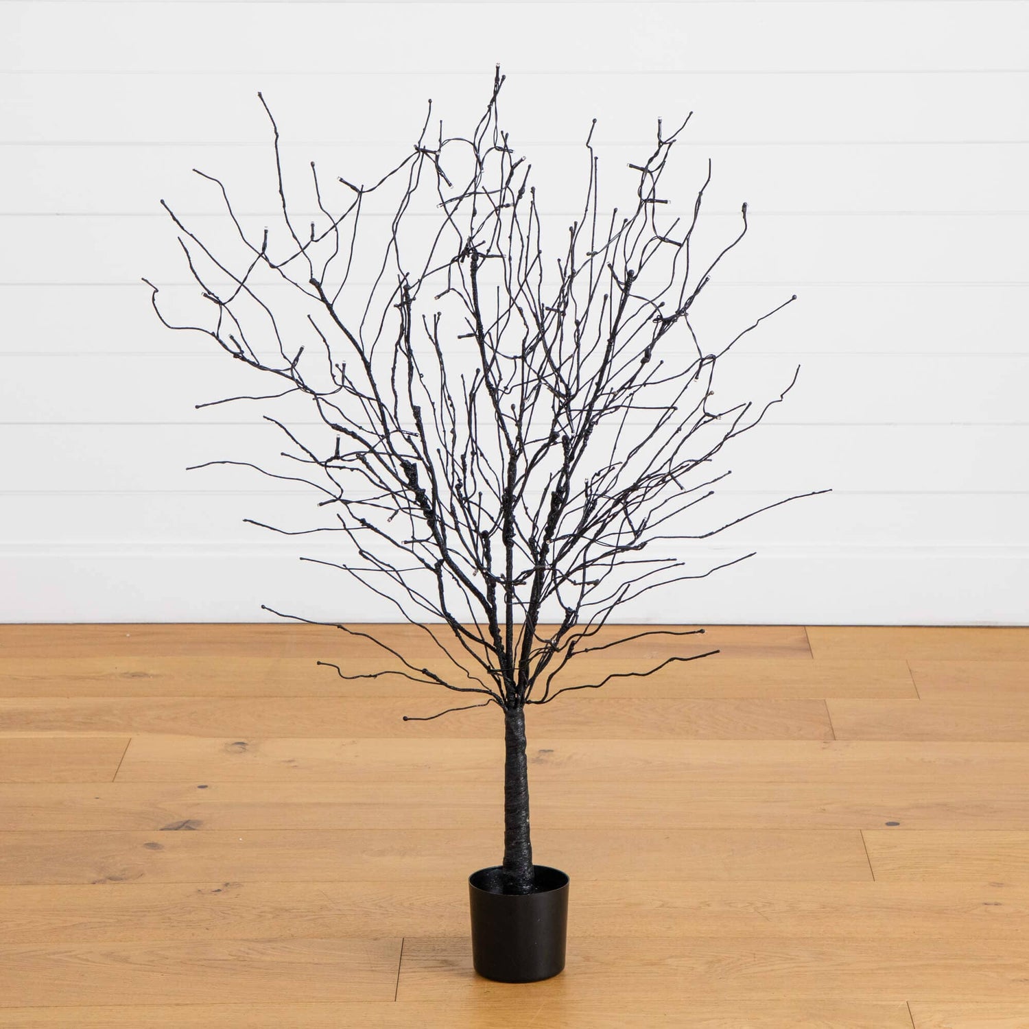 4' Pre-Lit Artificial Halloween Black Twig Tree with Bats and 50 Orange LED Lights