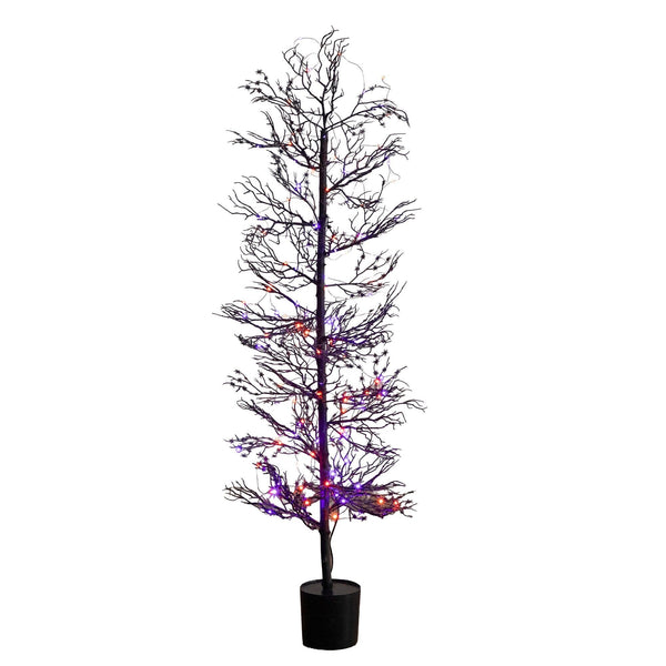 4’ Pre-Lit Artificial Halloween Spider Twig Tree with 100 Orange & Purple LED Lights