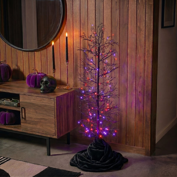 4’ Pre-Lit Artificial Halloween Spider Twig Tree with 100 Orange & Purple LED Lights