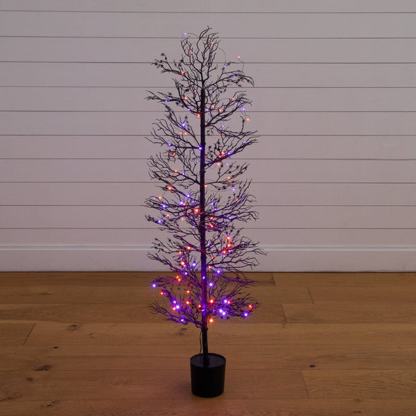 4’ Pre-Lit Artificial Halloween Spider Twig Tree with 100 Orange & Purple LED Lights