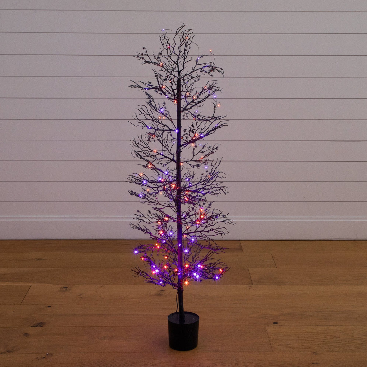 4’ Pre-Lit Artificial Halloween Spider Twig Tree with 100 Orange & Purple LED Lights