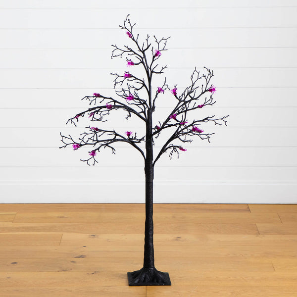 4' Pre-Lit Artificial Halloween Spider Twig Tree with 48 Purple LED Lights