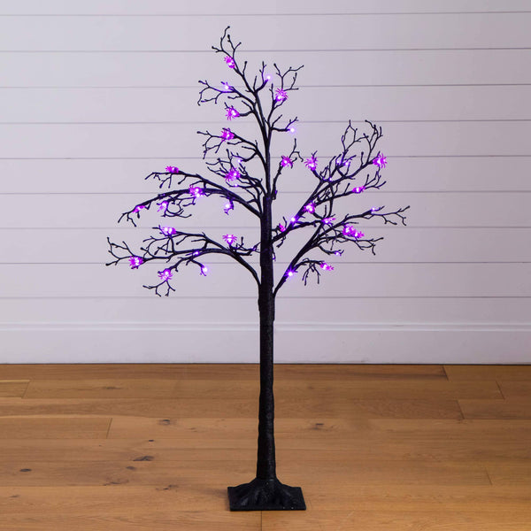 4' Pre-Lit Artificial Halloween Spider Twig Tree with 48 Purple LED Lights