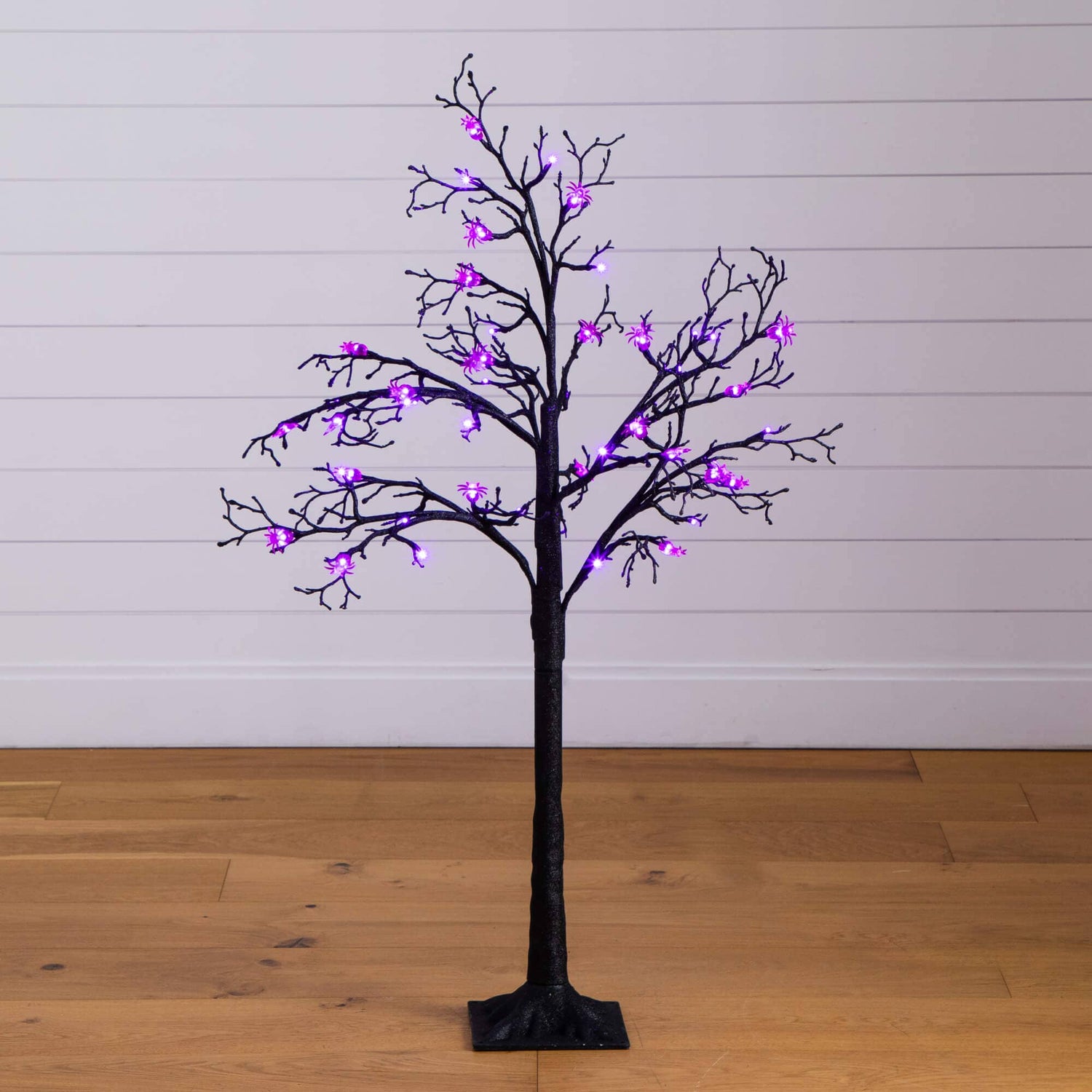 4' Pre-Lit Artificial Halloween Spider Twig Tree with 48 Purple LED Lights