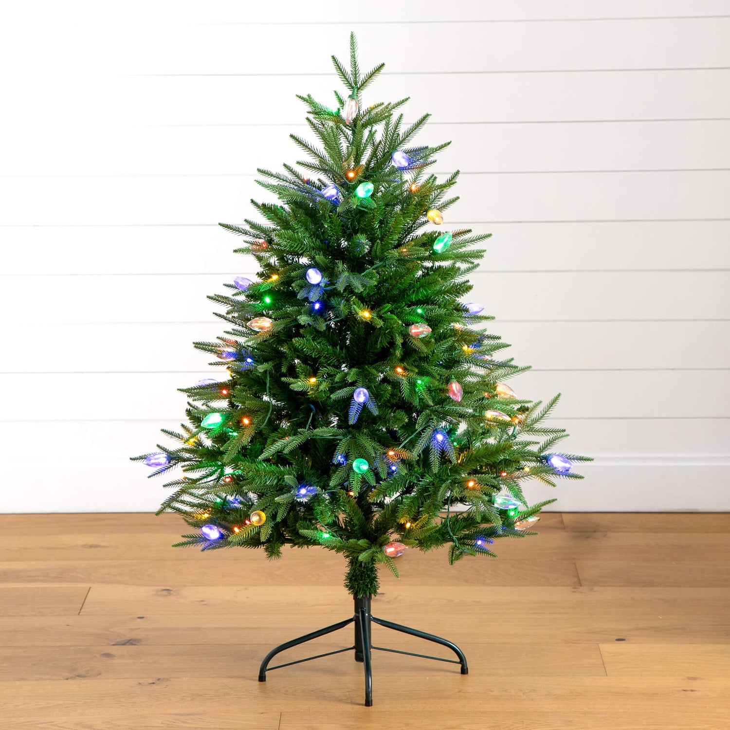 4' Pre-Lit Artificial Luxembourg Pine Christmas Tree with 120 Multicolored Traditional Bulb LED Lights