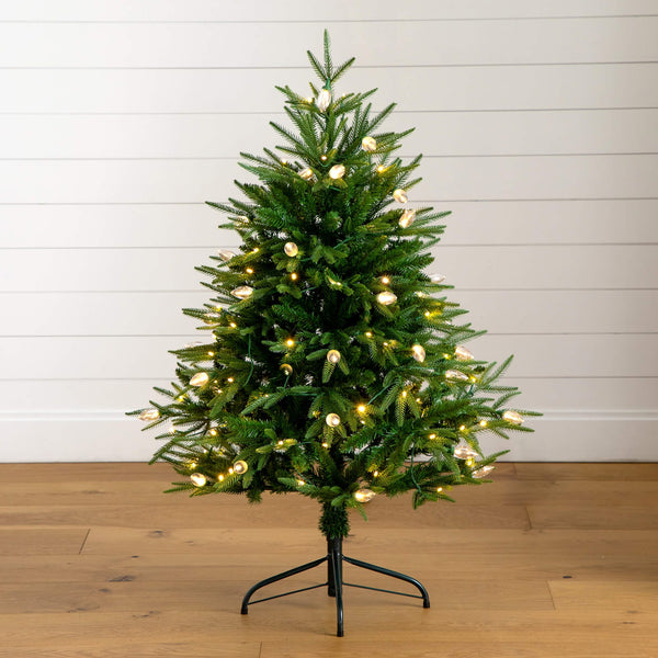 4' Pre-Lit Artificial Luxembourg Pine Christmas Tree with 120 Multicolored Traditional Bulb LED Lights