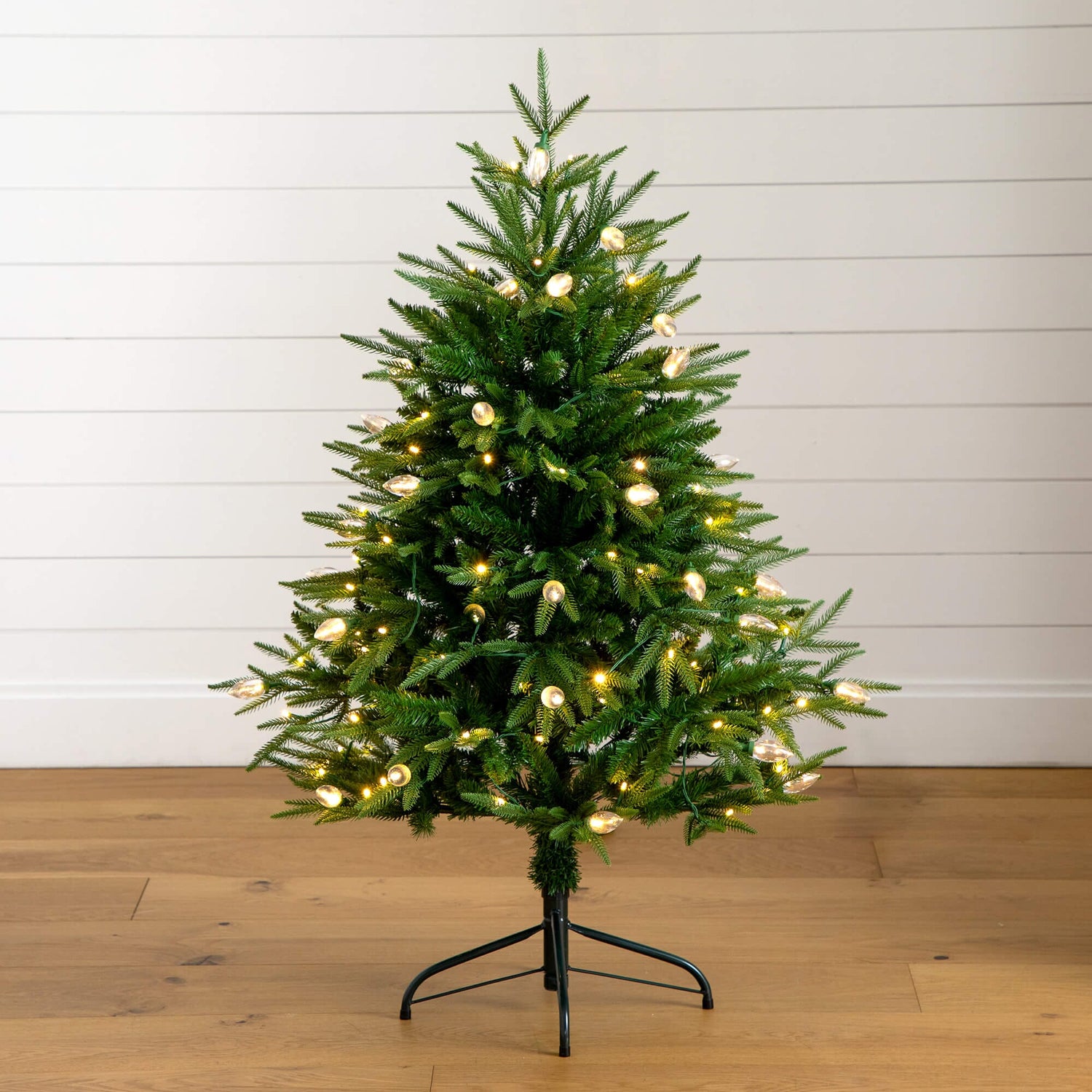 4' Pre-Lit Artificial Luxembourg Pine Christmas Tree with 120 Multicolored Traditional Bulb LED Lights