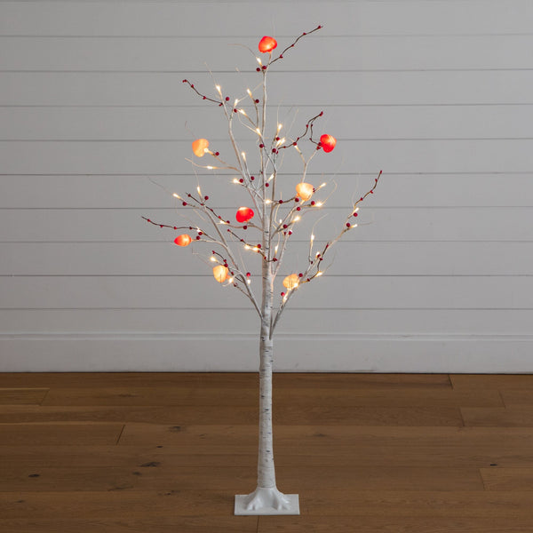 4' Pre-Lit Artificial Valentine's Day Twig Tree with 48 Heart Shaped LED Lights and Red Berries