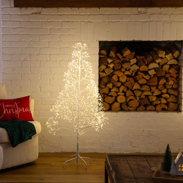 4' Pre-Lit Artificial White  Starburst Tree with 800 Fairy Warm White LED Lights