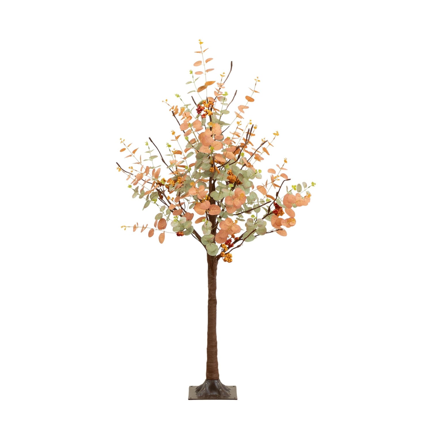 4' Pre-Lit Autumn Eucalyptus Artificial Fall Tree with Pinecones, Berries and 60 Warm White LED Lights