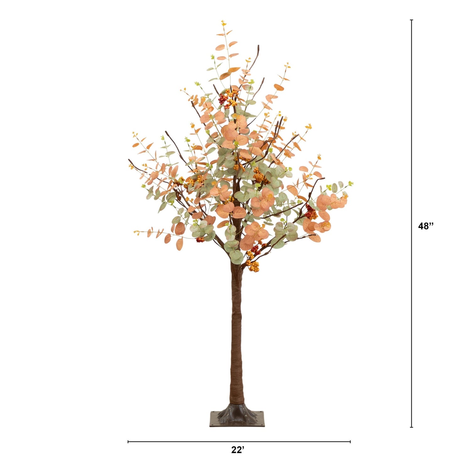 4' Pre-Lit Autumn Eucalyptus Artificial Fall Tree with Pinecones, Berries and 60 Warm White LED Lights