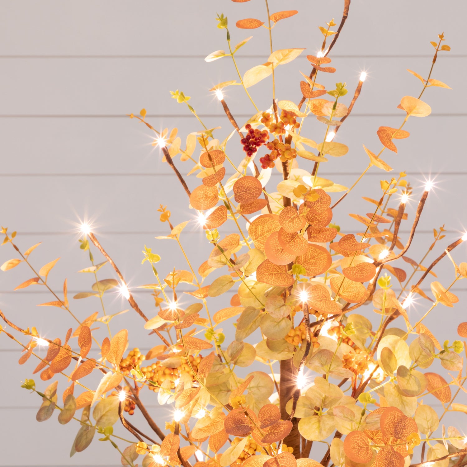 4' Pre-Lit Autumn Eucalyptus Artificial Fall Tree with Pinecones, Berries and 60 Warm White LED Lights