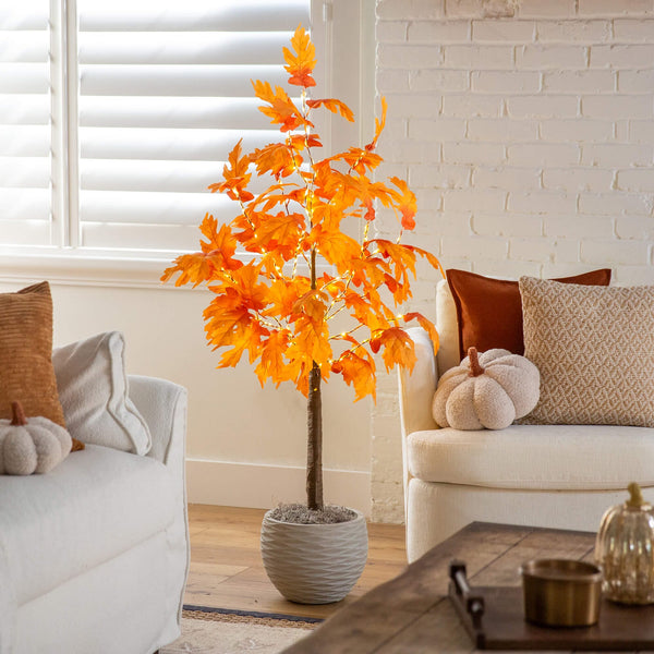 4' Pre-Lit Autumn Maple Artificial Fall Tree with 180 Warm White LED Lights