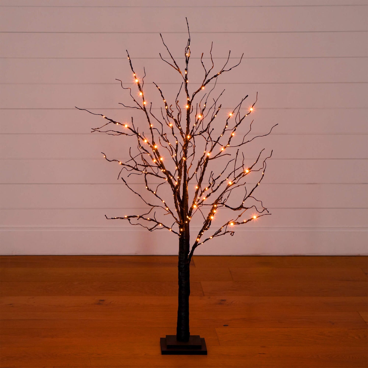 4' Pre-Lit Halloween Black Twig Artificial Tree with 180 Orange & Purple LED Lights