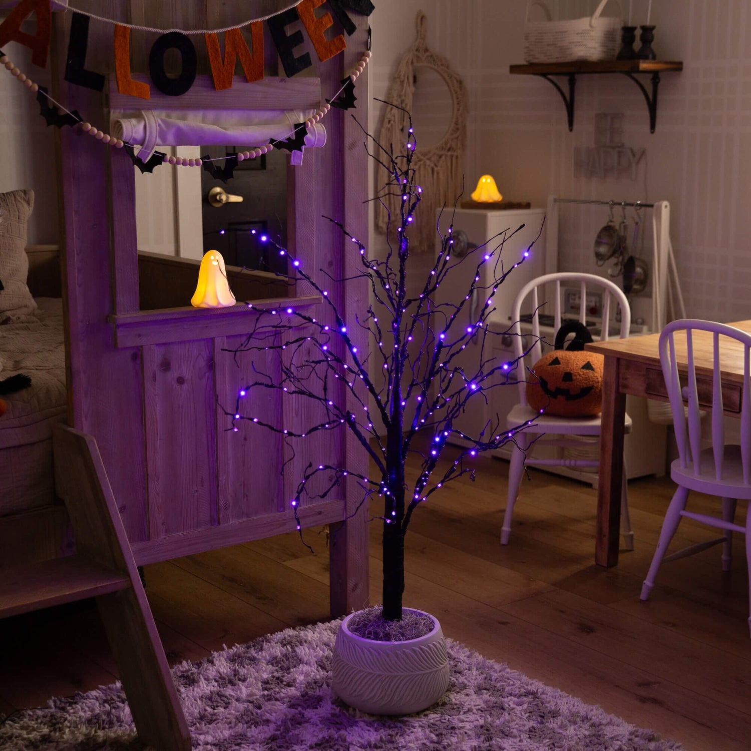 4' Pre-Lit Halloween Black Twig Artificial Tree with 180 Orange & Purple LED Lights