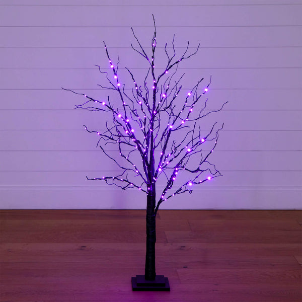 4' Pre-Lit Halloween Black Twig Artificial Tree with 180 Orange & Purple LED Lights