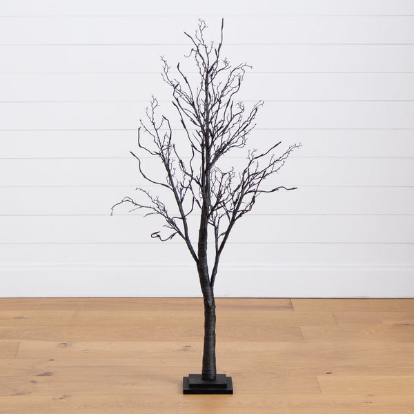 4’ Pre-Lit Halloween Deluxe Black Twig Artificial Tree with 81 Orange & Purple LED Lights