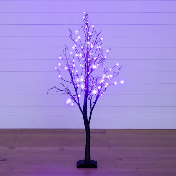 4’ Pre-Lit Halloween Deluxe Black Twig Artificial Tree with 81 Orange & Purple LED Lights