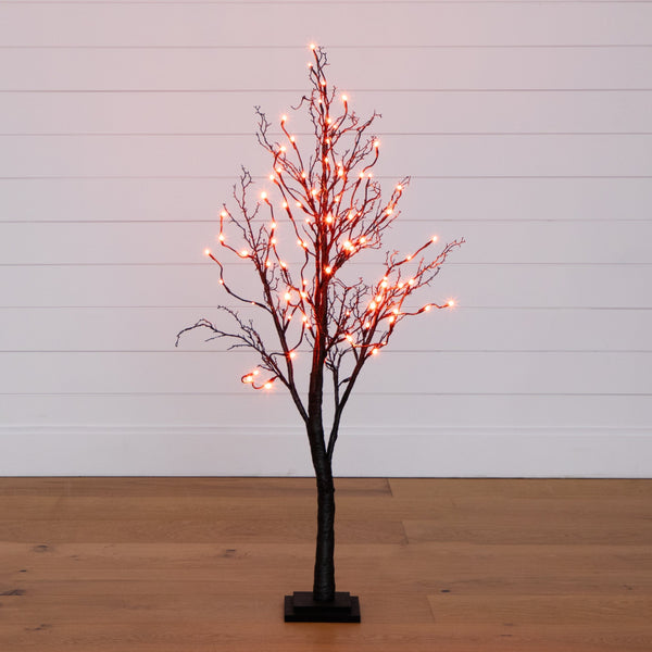 4’ Pre-Lit Halloween Deluxe Black Twig Artificial Tree with 81 Orange & Purple LED Lights