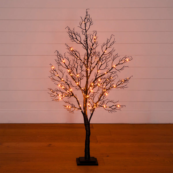 4' Pre-Lit Halloween Minimalist Twig Artificial Fall Tree with 160 Orange & Purple LED Lights